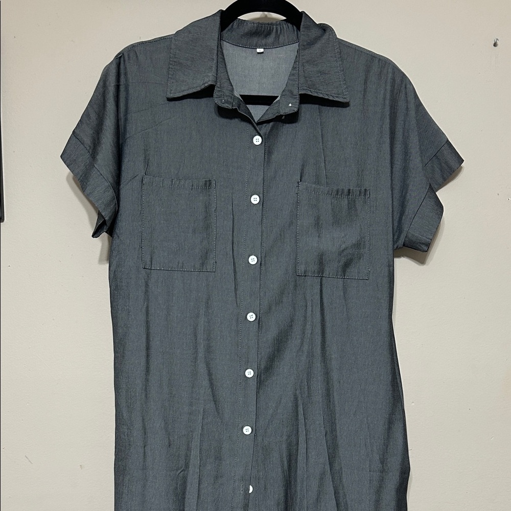 Women's Midi Shirt Dress in Dark Gray